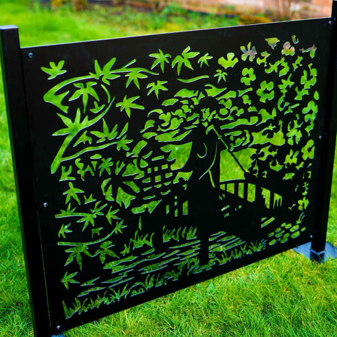 Metal Garden Fence Panels Japanese Fencing Screens Geisha on a Bridge